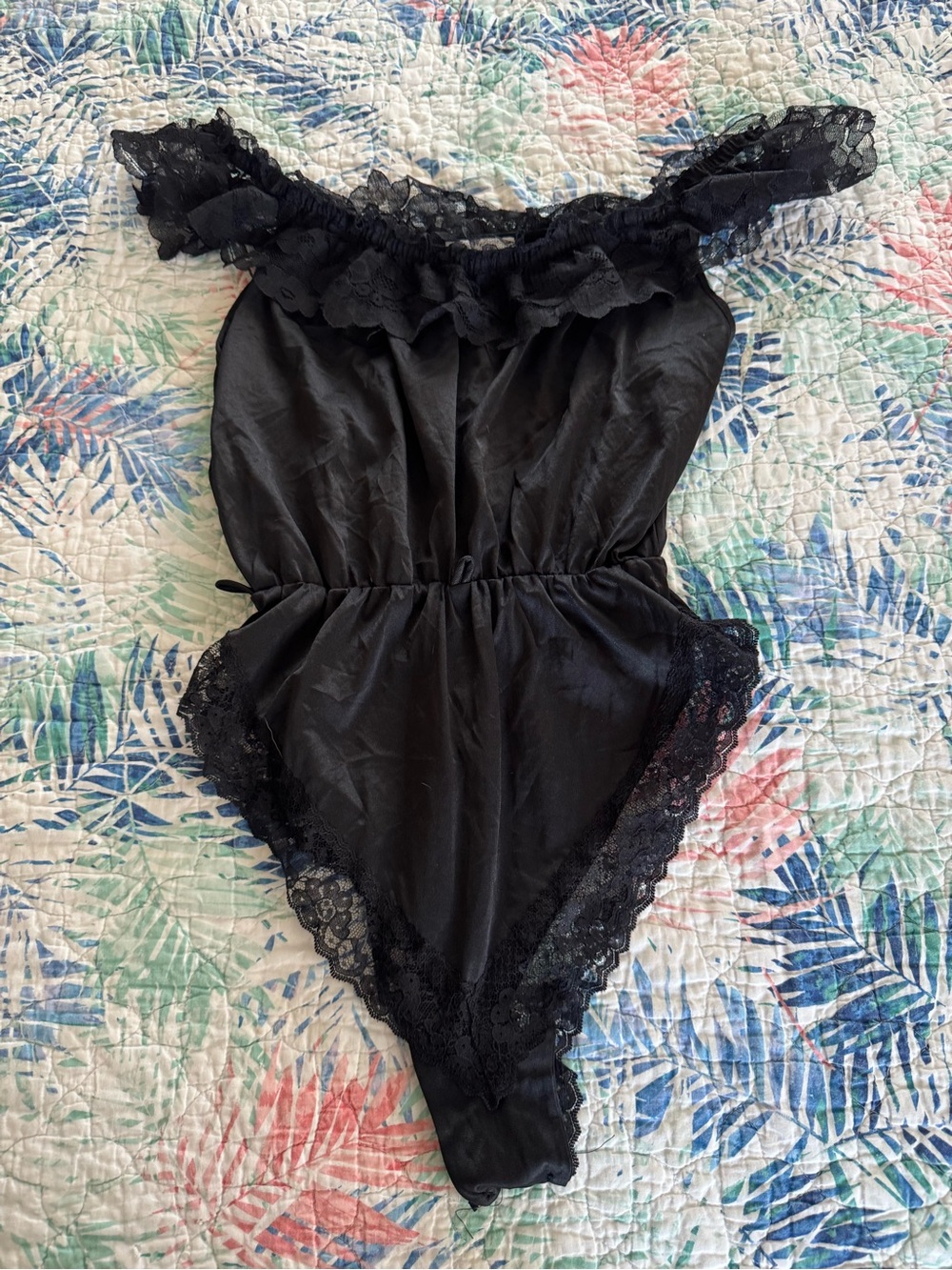 Black Lace Off-Shoulder Teddy Bodysuit - Women Intimates